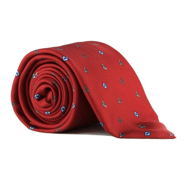 Dunhill monogram and wingnut patterned tie in mulberry silk red 