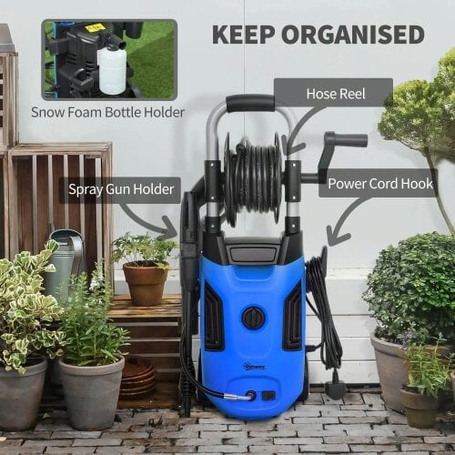 Bobobiy 1800W High Pressure Washer, 150 Bar Pressure, 420 L/h Flow, 6M Hose, Steel Handle Car Driveway, Blue