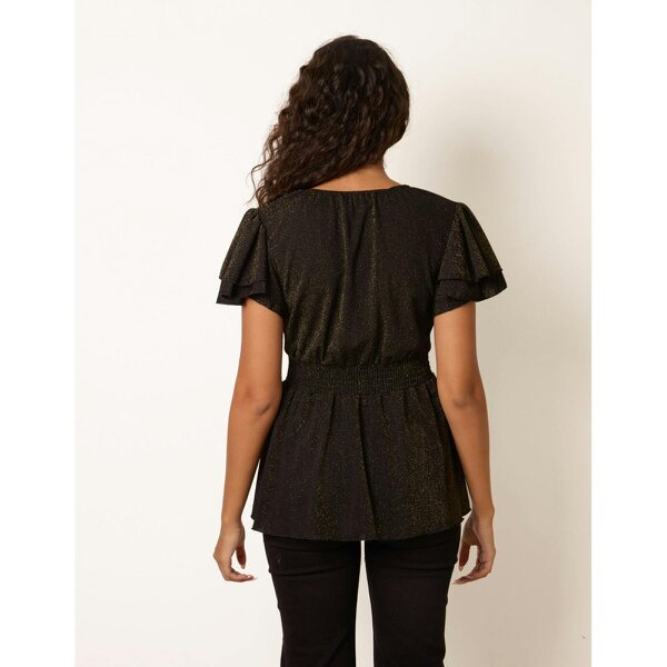 Blue Vanilla Double Frill Peplum Sparkle Top
