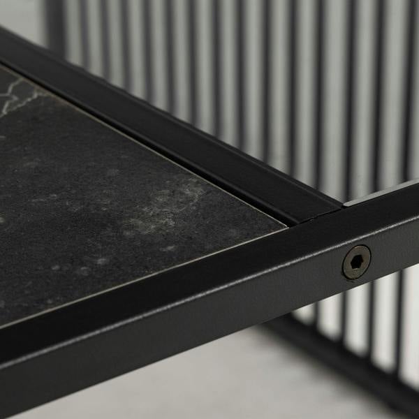Wyld Haus Porto Black Metal Organic Square Coffee Table with Glass and Stone Effect Top