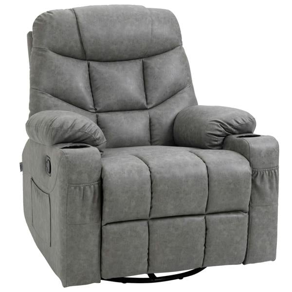 Light grey faux leather recliner armchair with padded arms and backrest