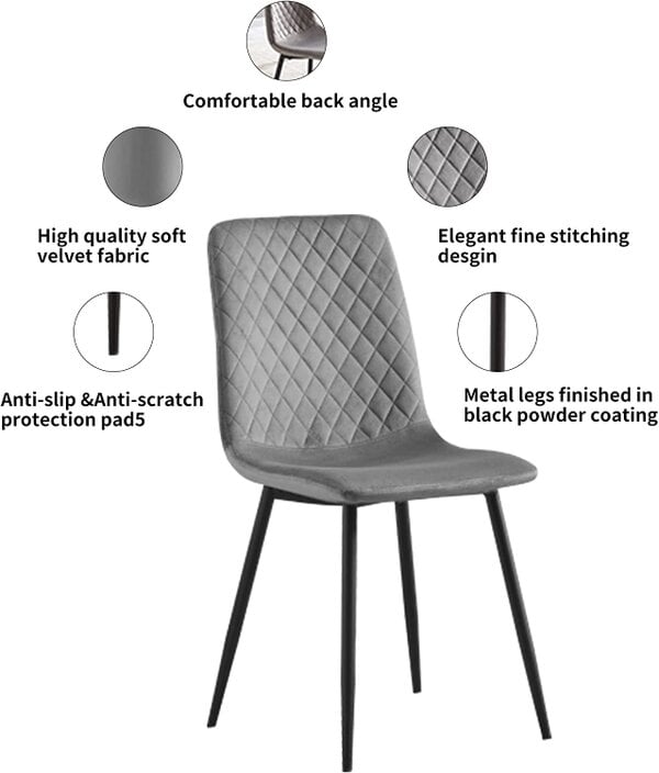 Set of 4 Velvet Fabric Dining chairs Lexi