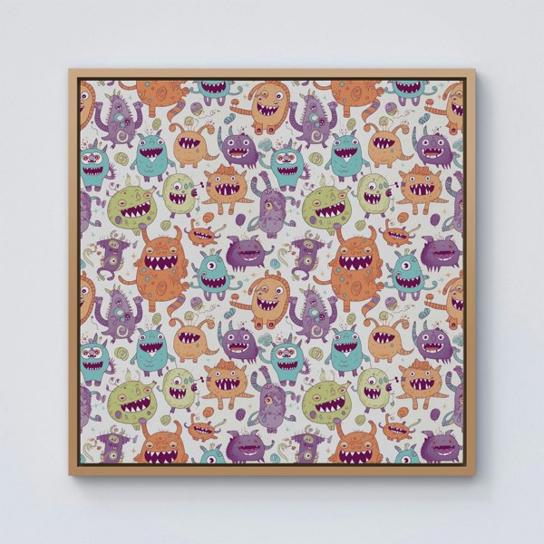 Warren Reed Playful Halloween Monsters Framed Canvas