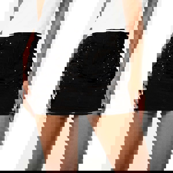 Pink Vanilla Diamante Bow Denim Mini Skirt