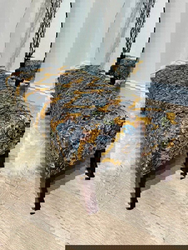 PREMIUM MUSTARD FOLD FLORAL FOOTSTOOL POUFFE FOOTREST TABLE - ISTOOLS