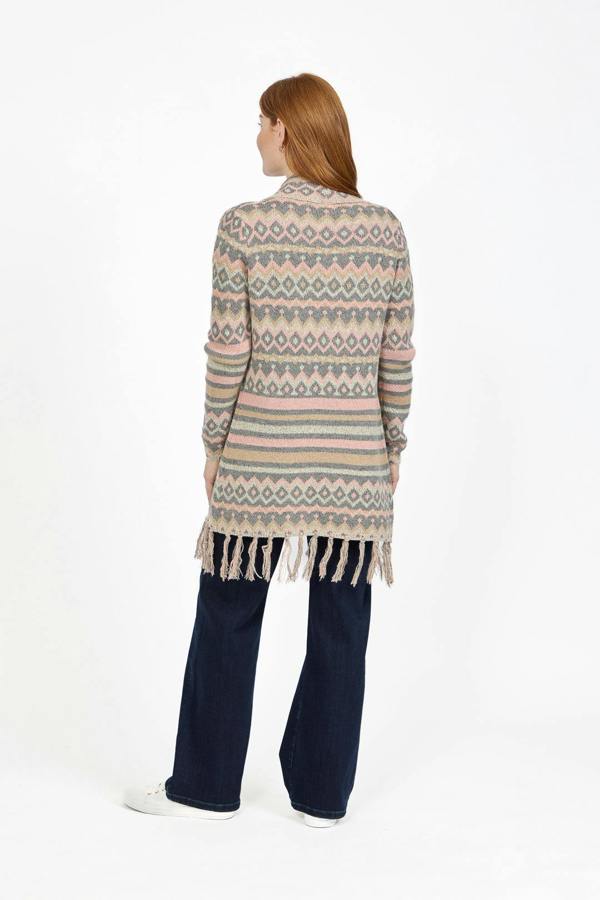 Mudflower Aztec Print Bordered Fringed Longline Cardigan