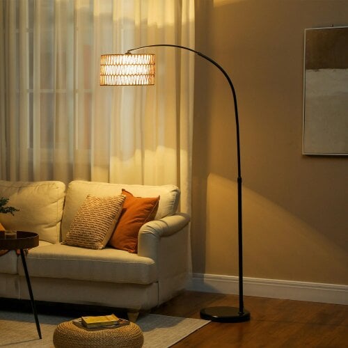 Wyld Haus Limo Natural Rattan Black Metal Adjustable Floor Lamp With Dual Layer Shade