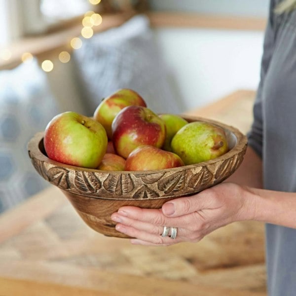 Paper High Leaf Design Natural Mango Wood Bowl