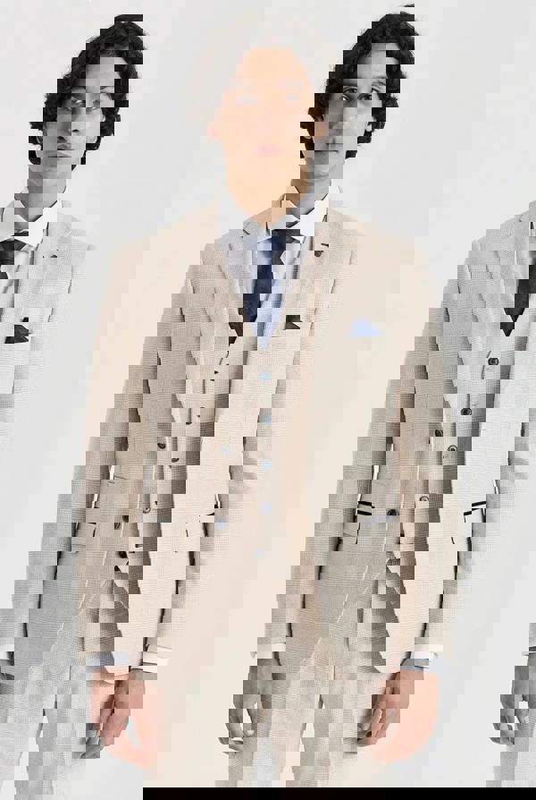 Paul Andrew Regent - Men's Cream 3 Piece Checked Tailored Fit Suit