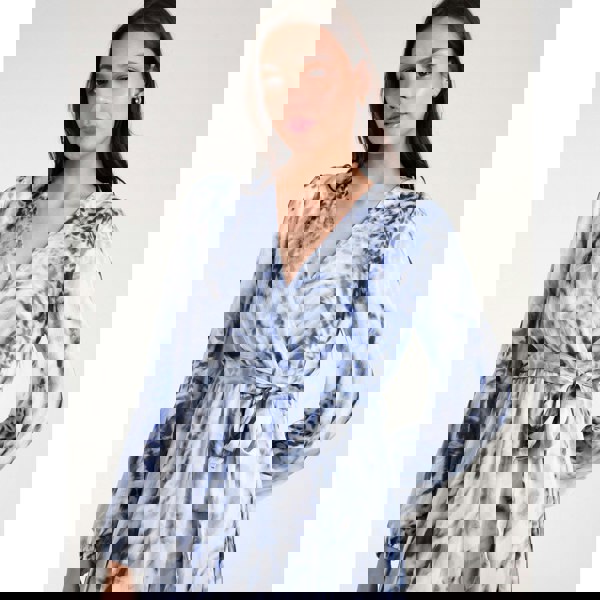 Blue Vanilla Watercolour Wrap Front Belted Midi Dress