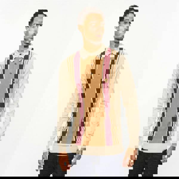 Gabicci V55GM00 Mens Searle Long Sleeve Knitted Three Button Polo Gabicci Vintage - LINEN