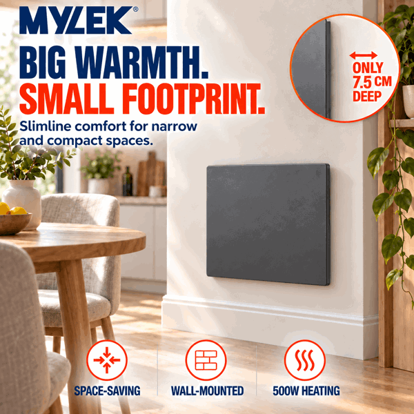 MYLEK Electric Radiator Panel Heater Grey WIFI Smart APP Eco 1000W Bathroom Safe Wall Mounted Timer Thermostat