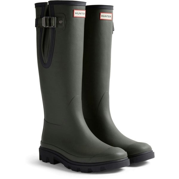 Hunter Downpour Adjustable Boot Rubber Men's Wellington Boots - Dark Olive/Black
