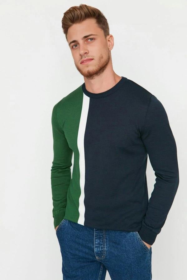WOVCOR Crew Neck Color Block Knit Men's Sweater