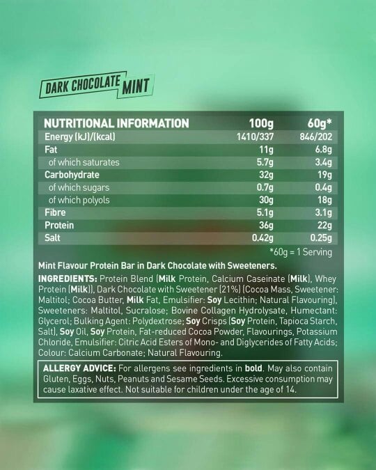 Grenade High Protein, Low Sugar Bar - Dark Chocolate Mint, 12 x 60 g