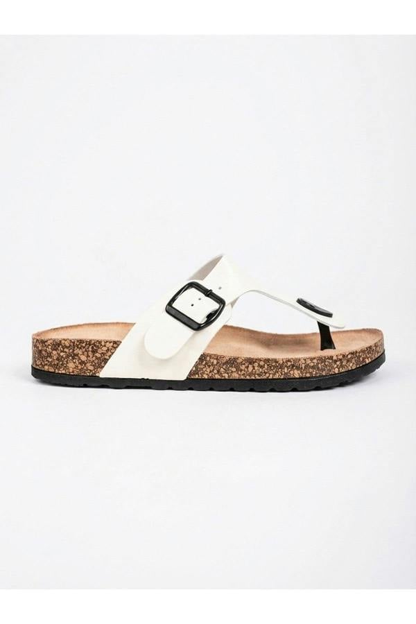 Wren Buckle Cork Toe Post Sandal - White