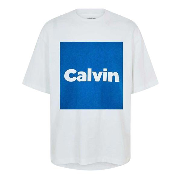 Calvin Klein Mens Box Logo Short-Sleeved T-Shirt - Brilliant White - 