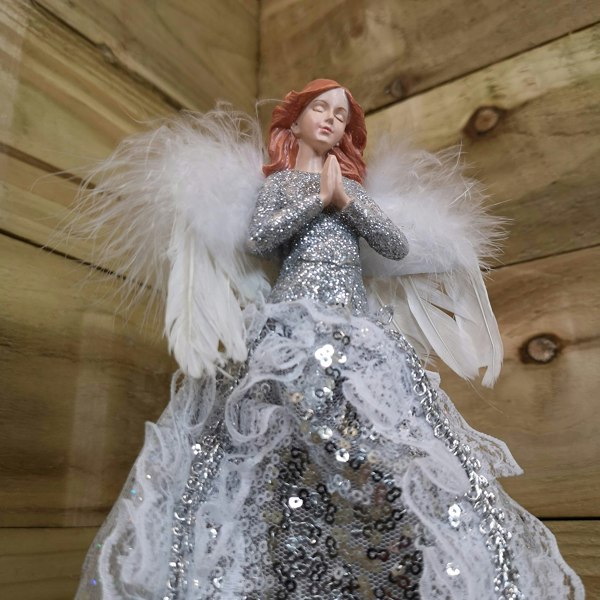 Samuel Alexander 28cm Premier Christmas Tree Top Angel Decoration with Feather Wings in Silver