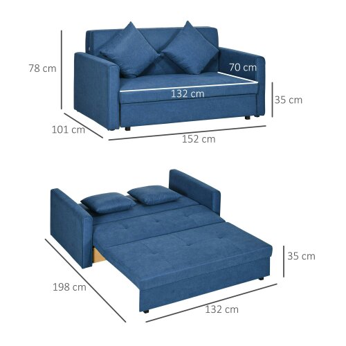Wyld Haus Palani Bayo Snow Flannel Deep Blue 2 Seater Sofa Bed With Hidden Storage And Cushions