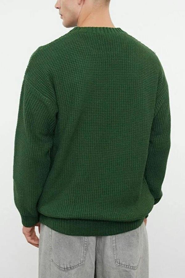 WOVCOR Crew Neck Embroidered Knit Men's Sweater