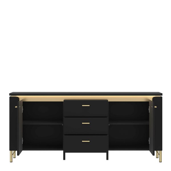 Wyld Haus Marslet 155cm Black and Gold TV Cabinet 2 Door 3 Drawer with LED Lights