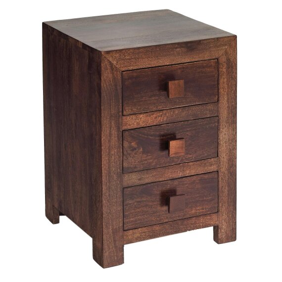 Wyld Haus Phuket Dark Mango Wood 3 Drawer Bedside Table