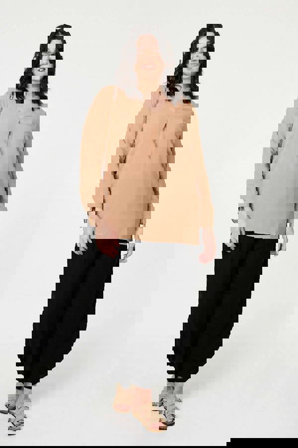 Beige | Curve Lace Back Long Sleeve Relaxed Top