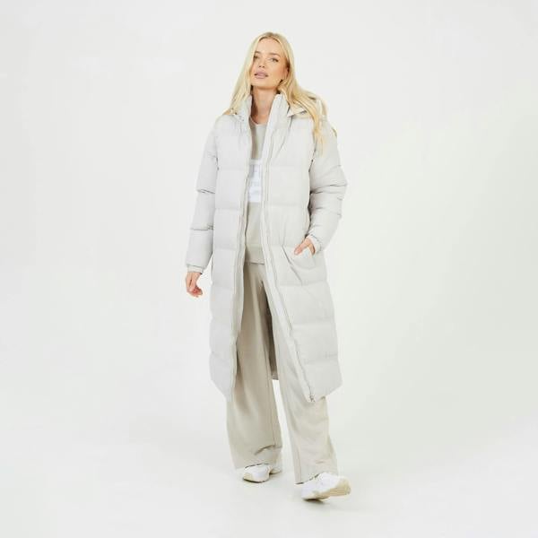 Brave Soul Cream Maxi Hooded Puffer Jacket with Detachable Sleeves - Cream Image 1