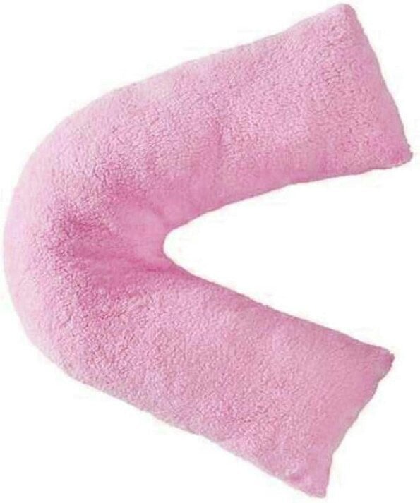 Night Zone Teddy Bear Fleece V Shaped Pillow – Soft Support Cushion with Case or Cover Only - Pink - Cover Only
