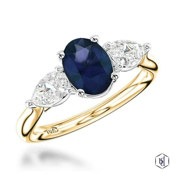 Sarah Layton Three Stone Florentine Oval Sapphire Ring - 1.00ct - 18ct Yellow Gold