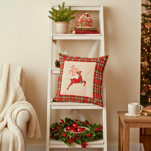 Shatchi 40x40cm 40x40cm Reindeer Print Christmas Cushion Cover in Brown Hessian and Non-Woven