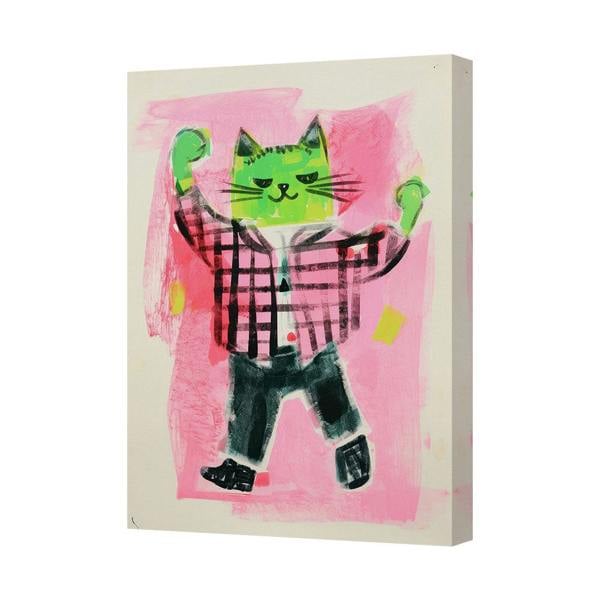 Benjamin Tate Design Contemporary Cat Framed Canvas Art Print With Deep Wooden Frame UK Handmade