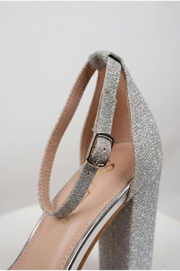 Odette Glittery Block Heel Ankle Sandals - Silver