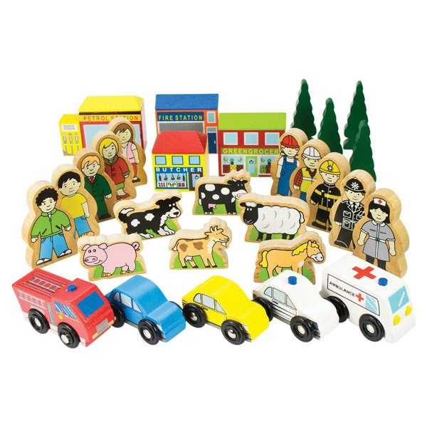 Bigjigs Rail Wooden Trackside Accessory Set - 32 Pieces