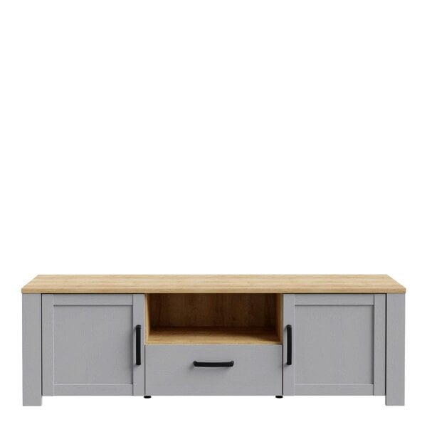 Wyld Haus Bramblecroft Grey and Natural Oak Wood TV Unit 2 Door 1 Drawer
