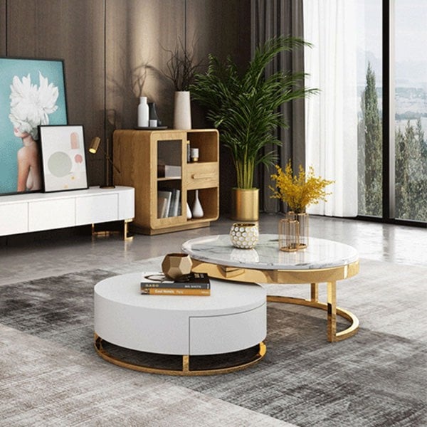 Regalia Coffee Table Set, White & Gold-Weilai Concept-Weilai Concept