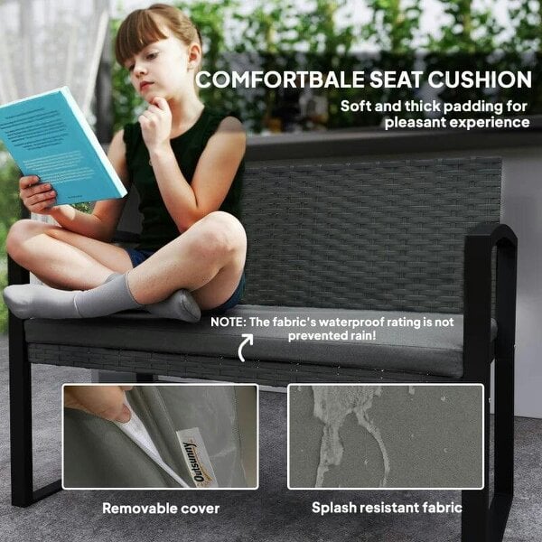 Two-Seater Rattan Garden Bench - Light Grey