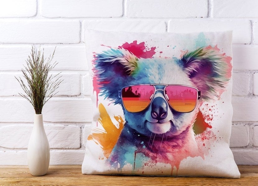 Warren Reed Colourful Splashart Koala In Glasses Cushions