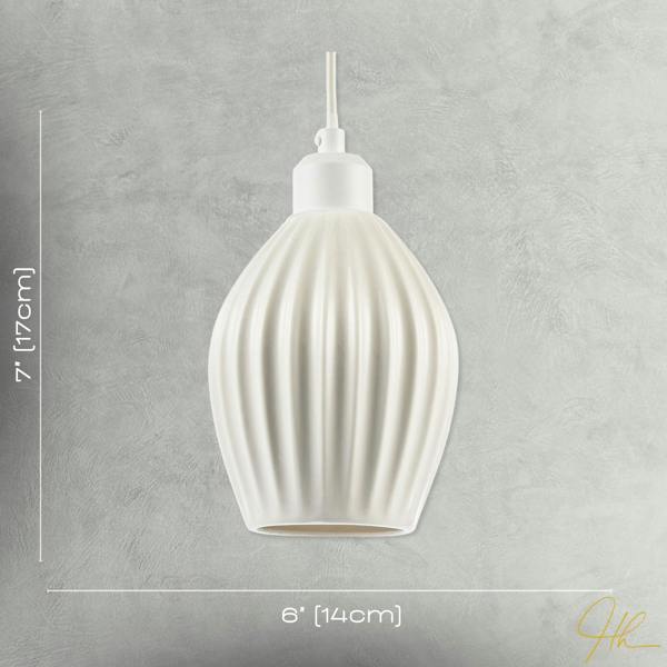 Curvy White Gloss Ceramic Pendant Lamp Shade with Line Rippled Body Image 7
