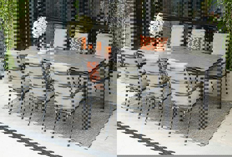 Garden Impressions Domingo 6 Seater Dining Table with Sergio Dining Chairs - Light Grey Cushions