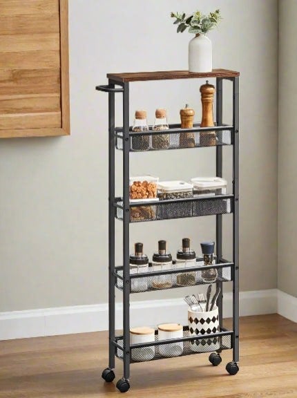 Modcraft 5-Tier Slim Rolling Trolley – Space-Saving Kitchen & Bathroom Storage Cart with Castors