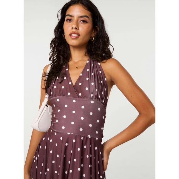 Pink Vanilla Polka Dot Slinky Halter Neck Dress
