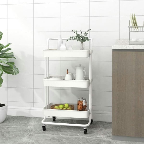 Berkfield 3-Tier Kitchen Trolley White 42x35x85 cm Iron and ABS