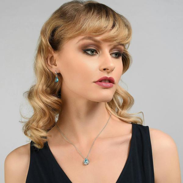 Pear Drop Earrings with Sky Blue Cubic Zirconia Stones - namana.london
