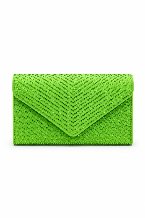 Love Lemonade Crystal Glam Envelope Clutch Bag Lime Green