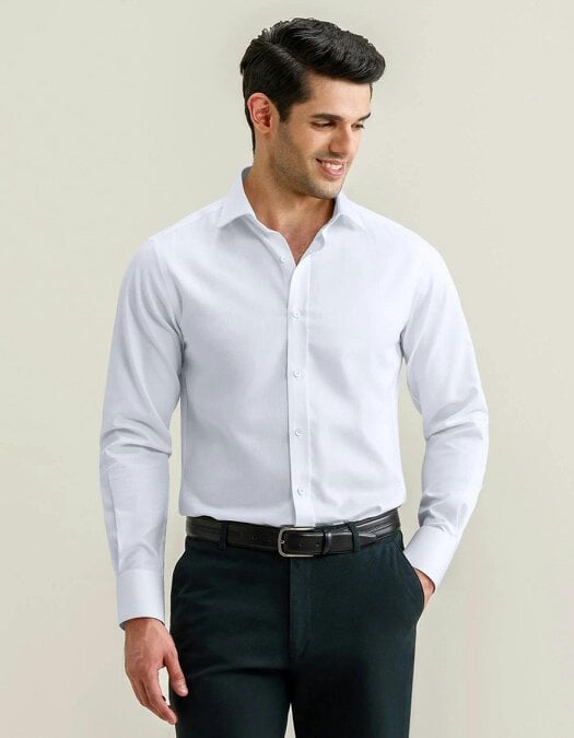 Men's Easy Care Textured White Dress Shirt