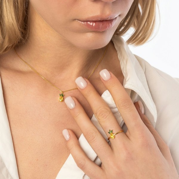 Spero London Pineapple Sterling Silver Adjustable Ring