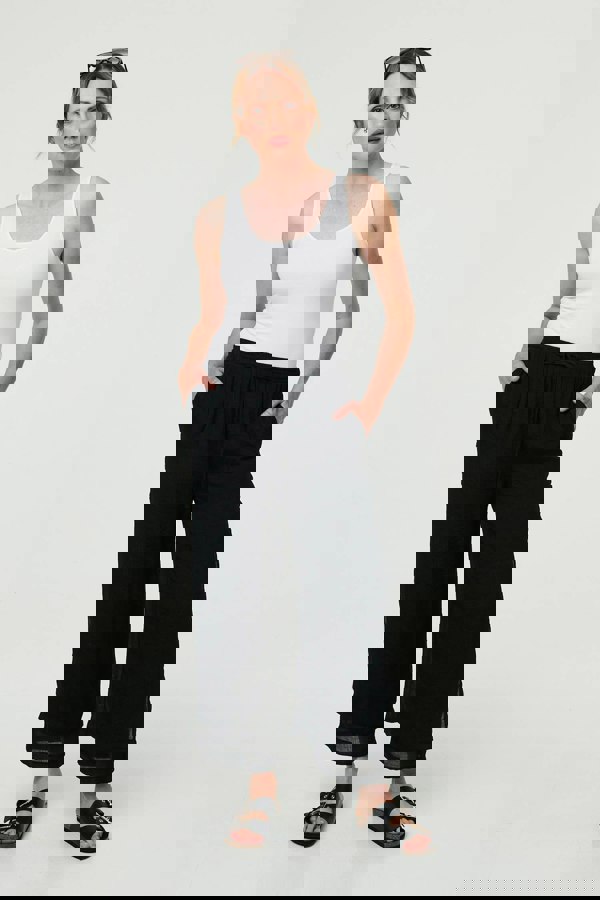 Black | High Waist Side Split Layered Trousers
