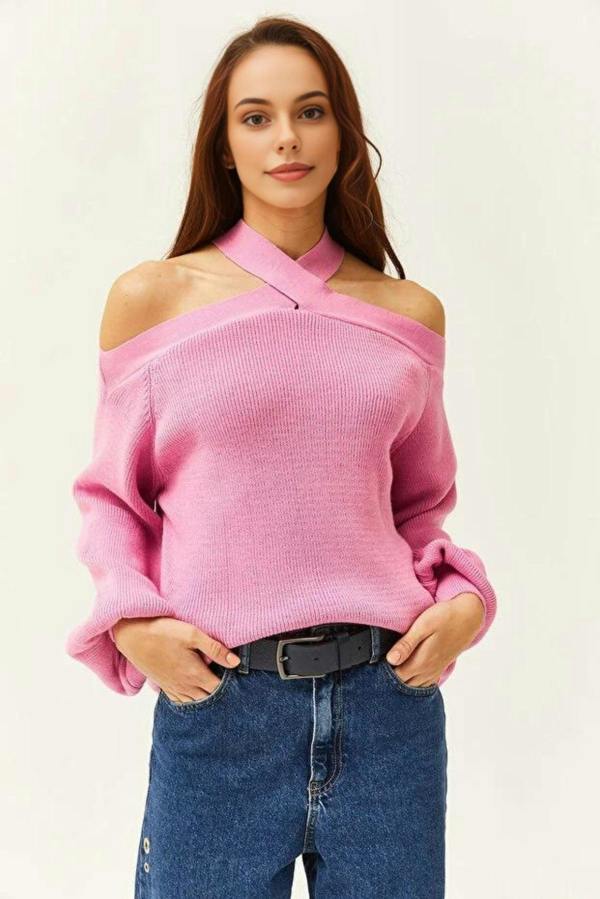 Hoxton Gal Cross-Neck Knit Sweater