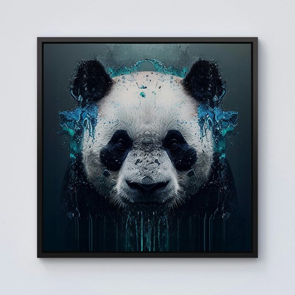 Warren Reed Panda Face Splash Art Dark Background Framed Canvas